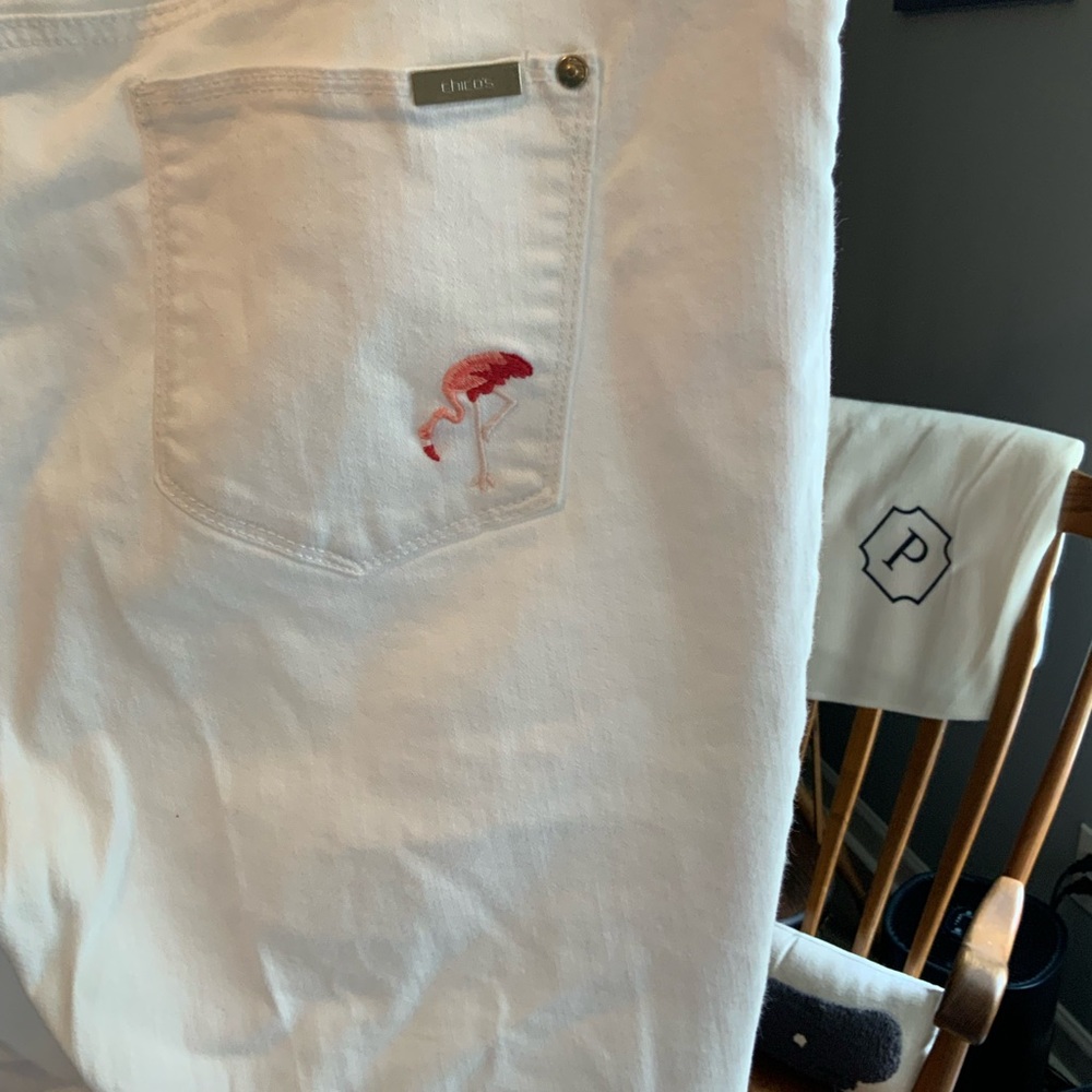 Chico's White Flamingo Print Cropped Pants - Picture 4 of 4